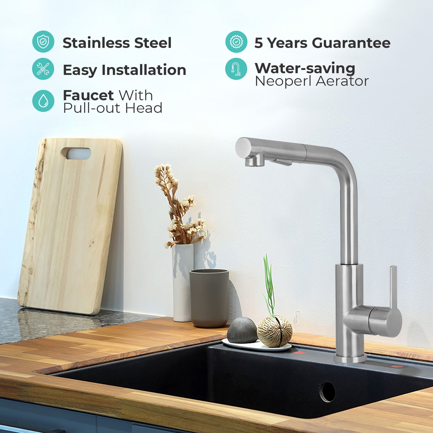 Stainless steel kitchen tap Mizzo Mauro with spray - brush function