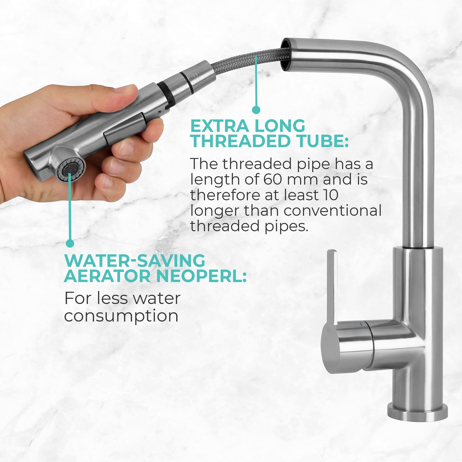 Stainless steel kitchen tap Mizzo Mauro with spray - brush function